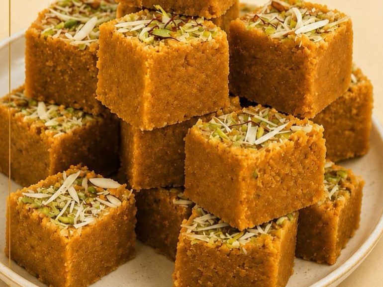 Mohanthal cut into squares